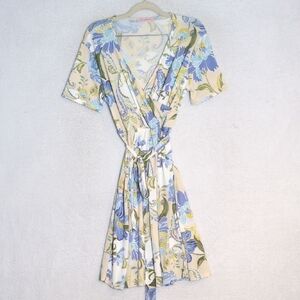 Ces Femme Women's Pastel‎ Floral Abstract Iris Wrap Dress Size S